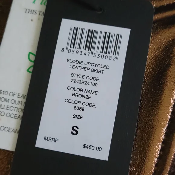 AS by DF NWT Leather  Bronze Mini Skirt 15" Zip Closure W/2 Snaps Size Small - Picture 6 of 10